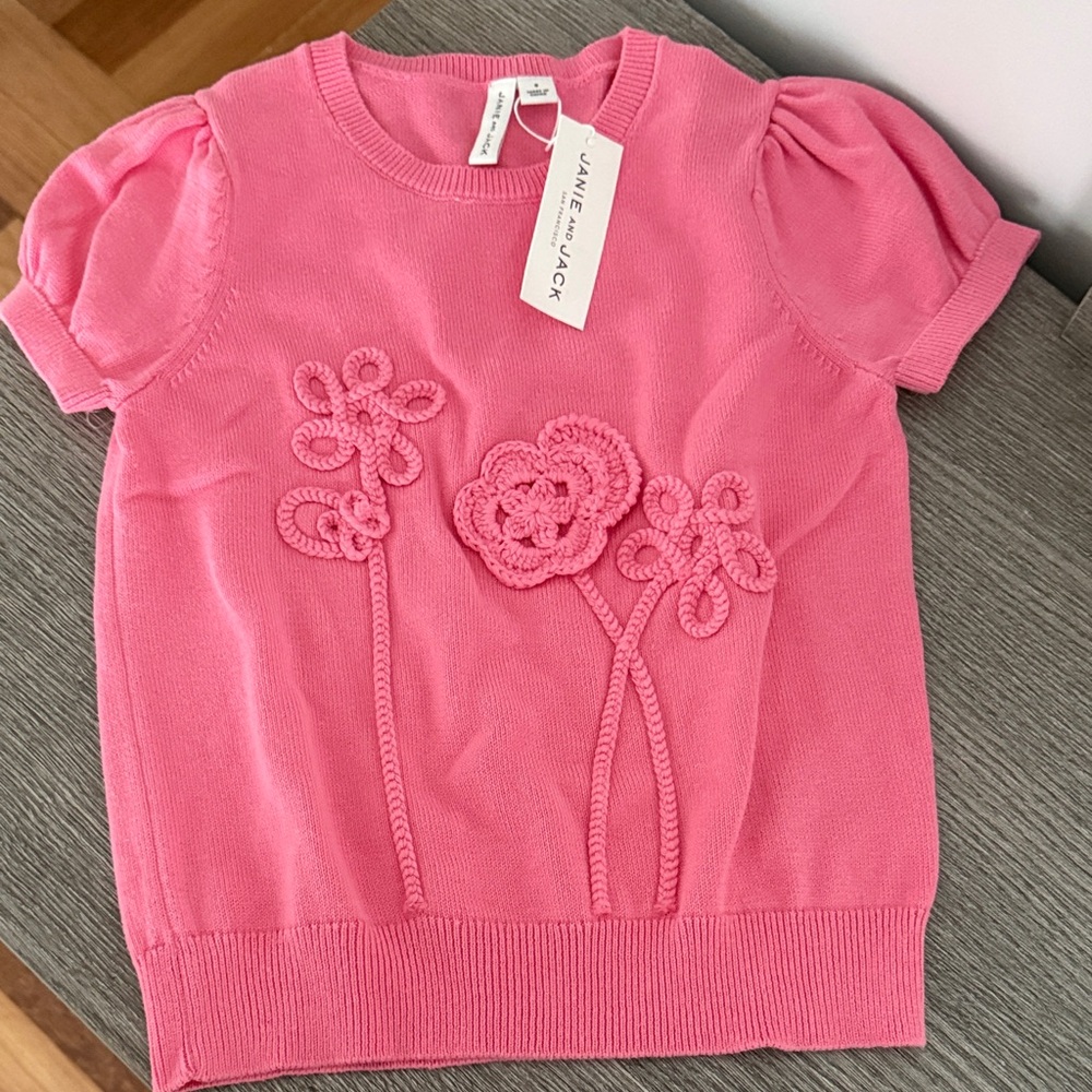 Janie and Jack Pink Kids Sweater with Floral Accents